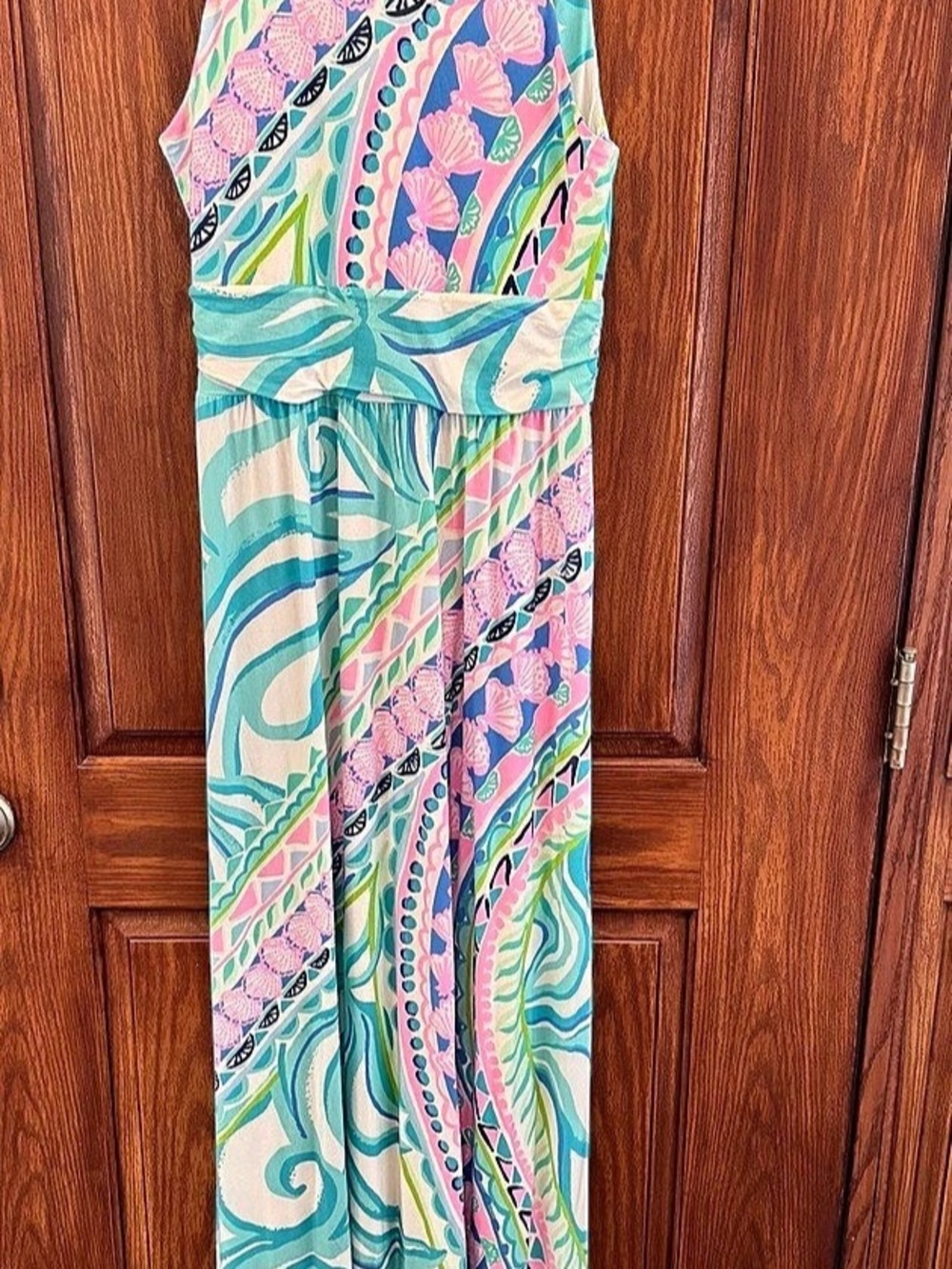 Lilly Pulitzer Abstract Print Maxi Dress in Pink & Turquoise Size Medium